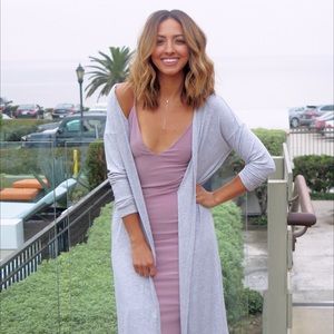 Lorna Jane Uniquely | Ribbed Light Gray Long Cardigan